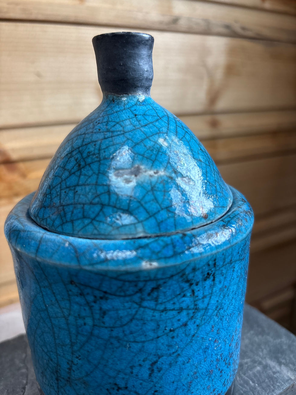 Thumbnail: Raku jar - turquoise crackle 