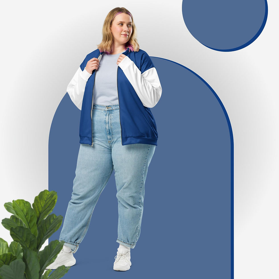 Blue/White Unisex Bomber Jacket