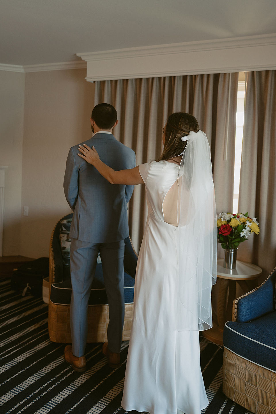 first look in harborside hotel for september acadia elopement day with their dog