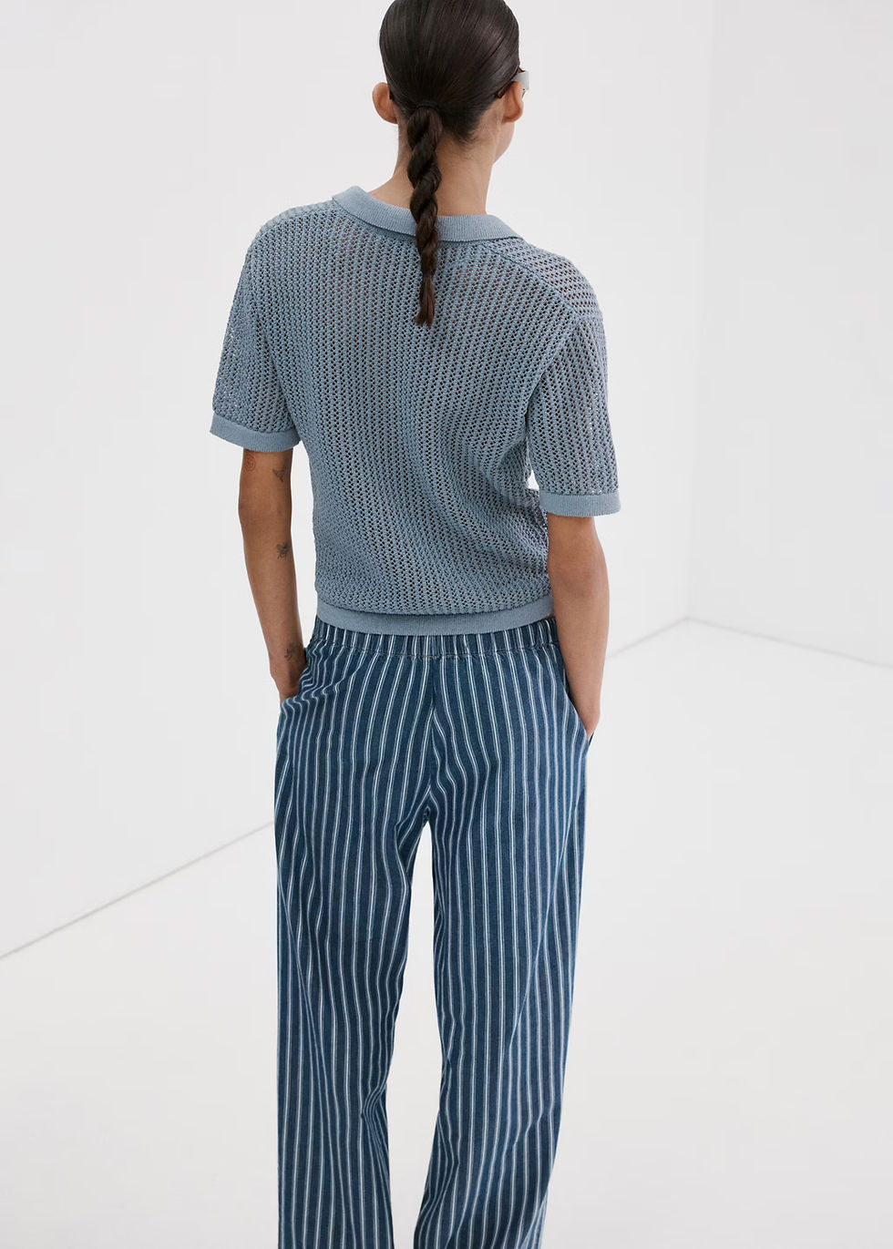 Thumbnail: Openwork knitted polo-neck sweater