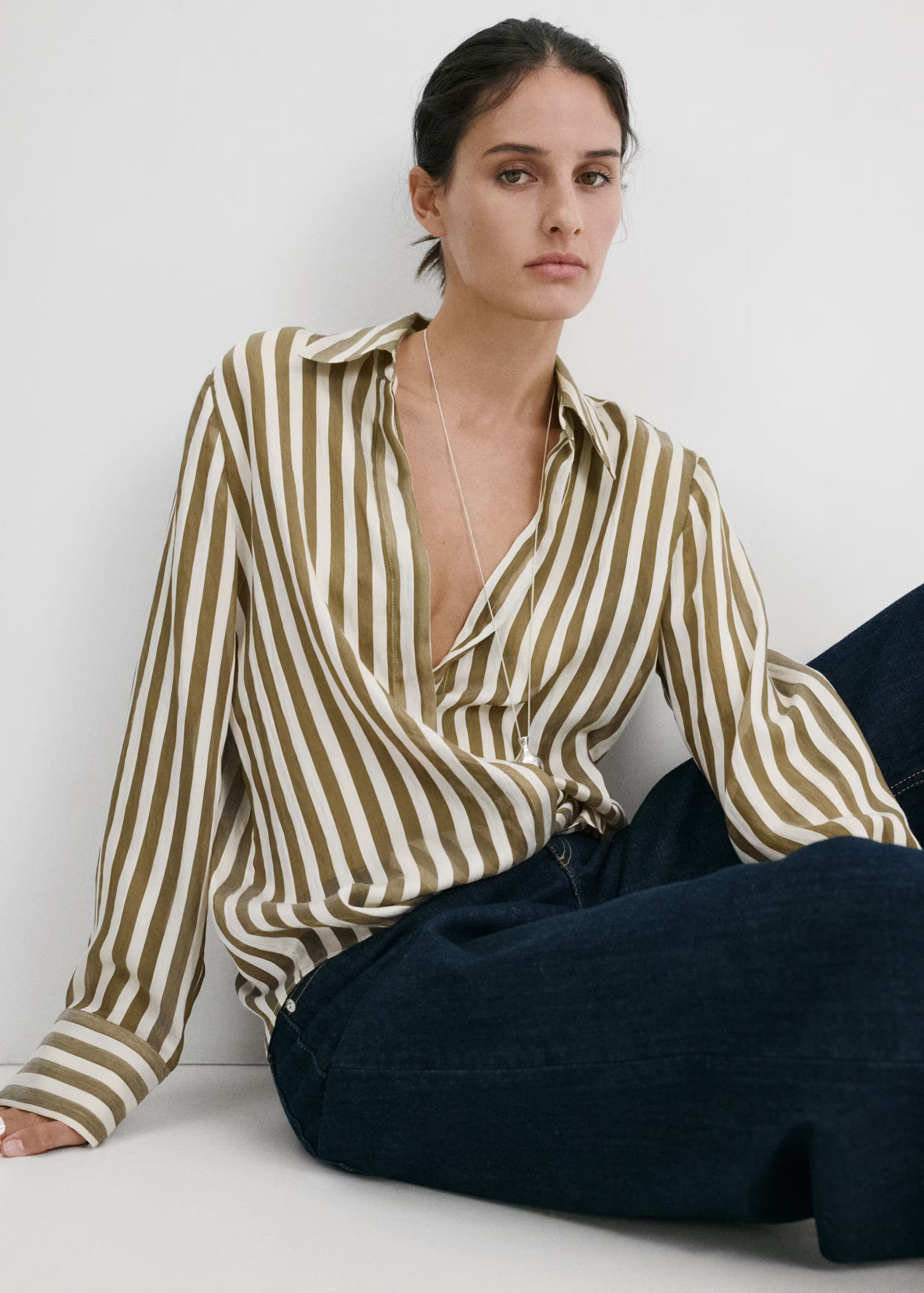 Semi-transparent striped lyocell shirt