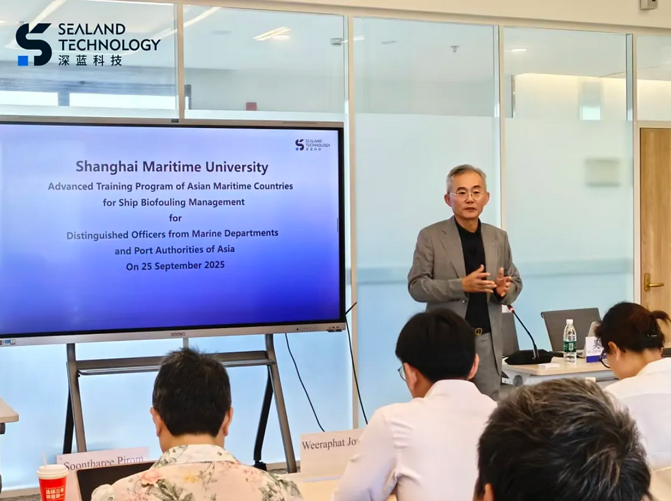 Andrew Ng GBAYCIA Chief Marine Engineering presenting underwater robotics training Shanghai Maritime University Asian maritime officials ship biofouling management