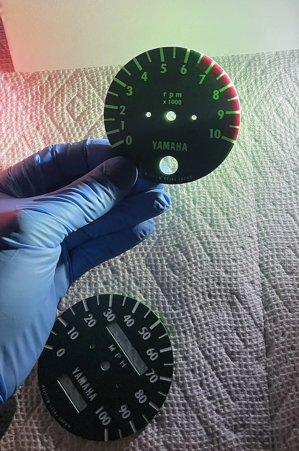 Thumbnail: Yamaha Enduro RT2, RT3 360 Tachometer and Speedometer Plate (NOS after market)