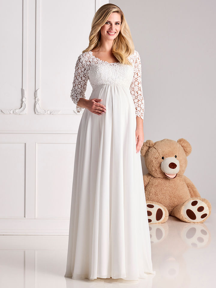 Elegantes Umstandsbrautkleid mit langen Ärmeln und Empire-Schnitt – bequemes Brautkleid für Schwangere mit romantischem Look
