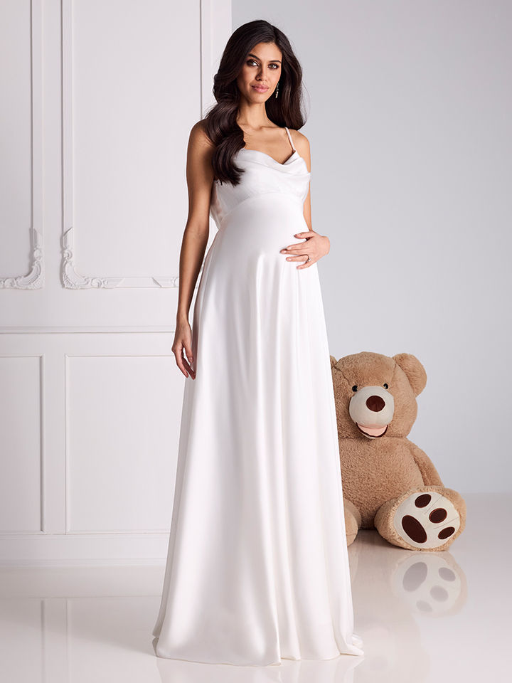 Fließendes Umstandsbrautkleid mit V-Ausschnitt – bequemes Schwangerschafts-Hochzeitskleid für romantische Hochzeiten