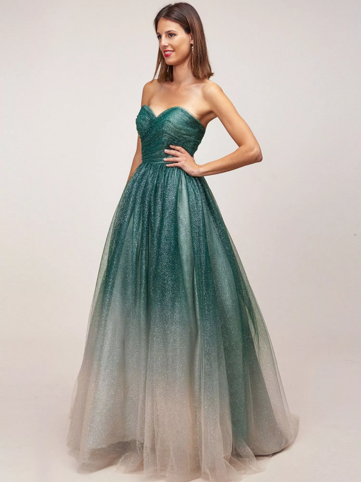 Smaragdgrünes Königinnenkleid mit Glitzer-Tüll, Farbverlauf und Corsage – elegantes Ballkleid für Schützenköniginnen und Galaevents