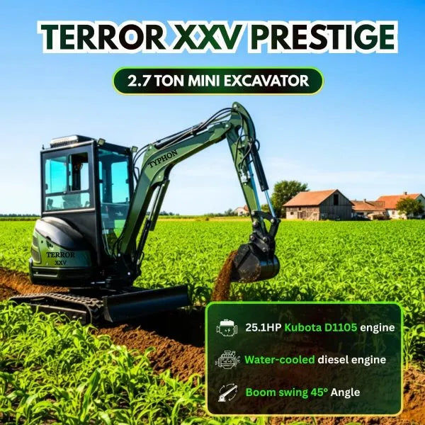 TYPHON TERROR XXV Diesel Mini Excavator 2.7 Ton, 25.1 hp Kubota D1105...