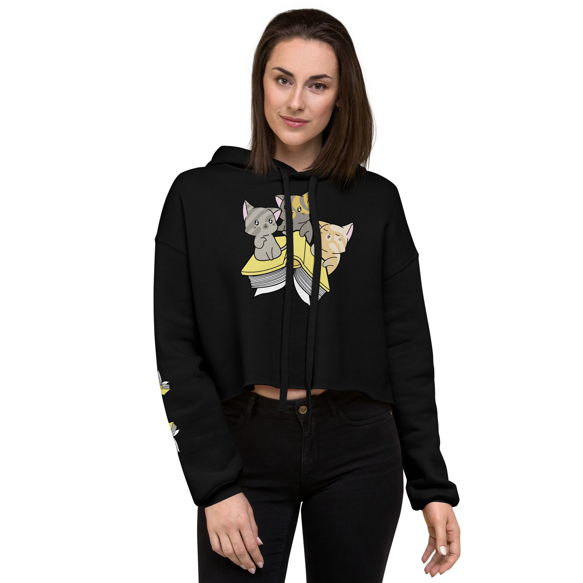 Cute Kittens - Book Lovers - Lemon - Women's Cropped Hoodie