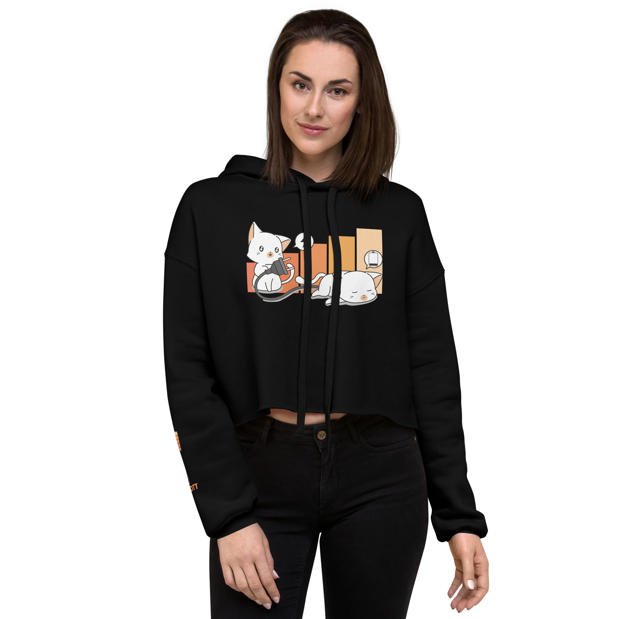 Cute Kittens - Recharging - Amber - Women's Cropped Hoodie