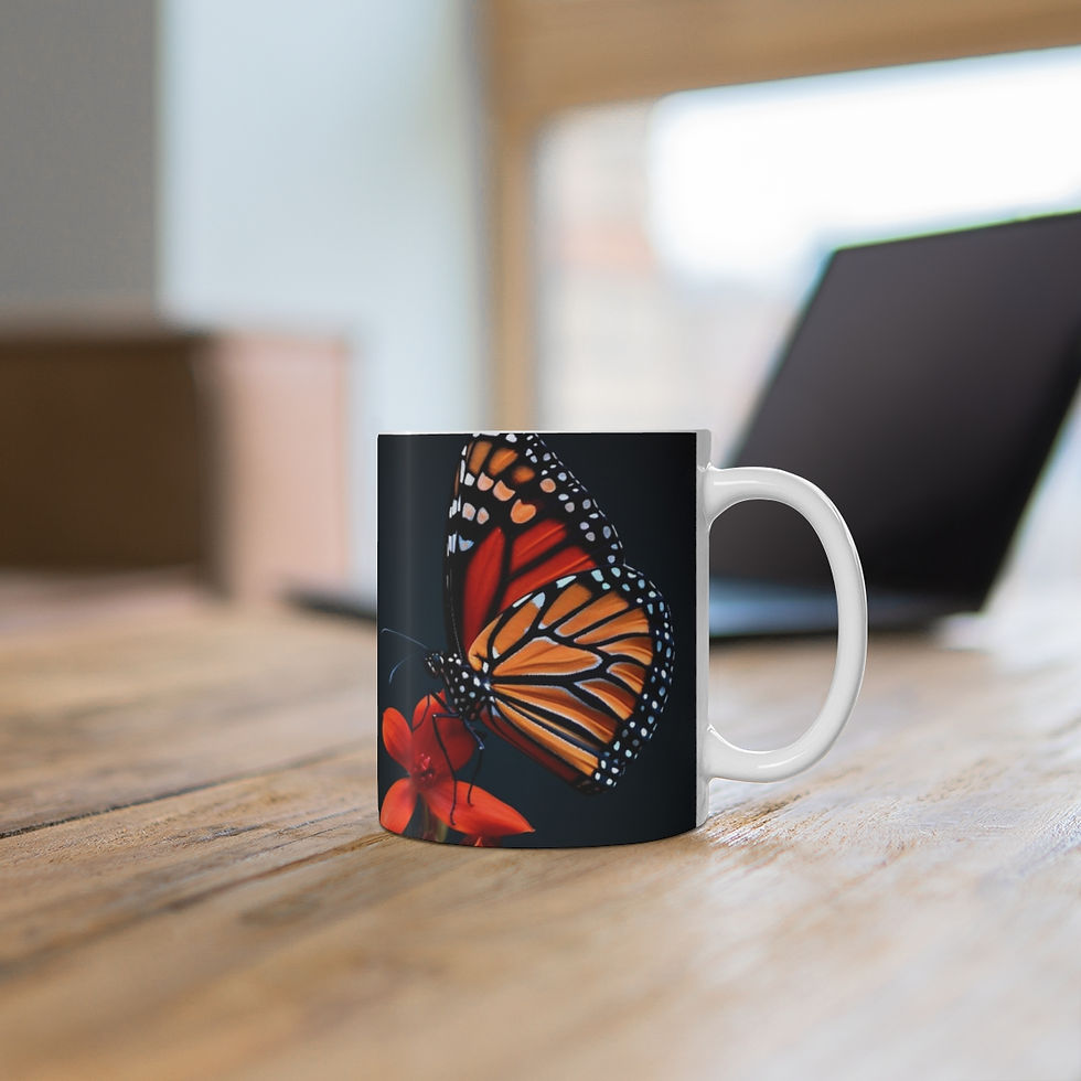 Thumbnail: Mug 11oz-Monarch Butterfly & Red Flower'