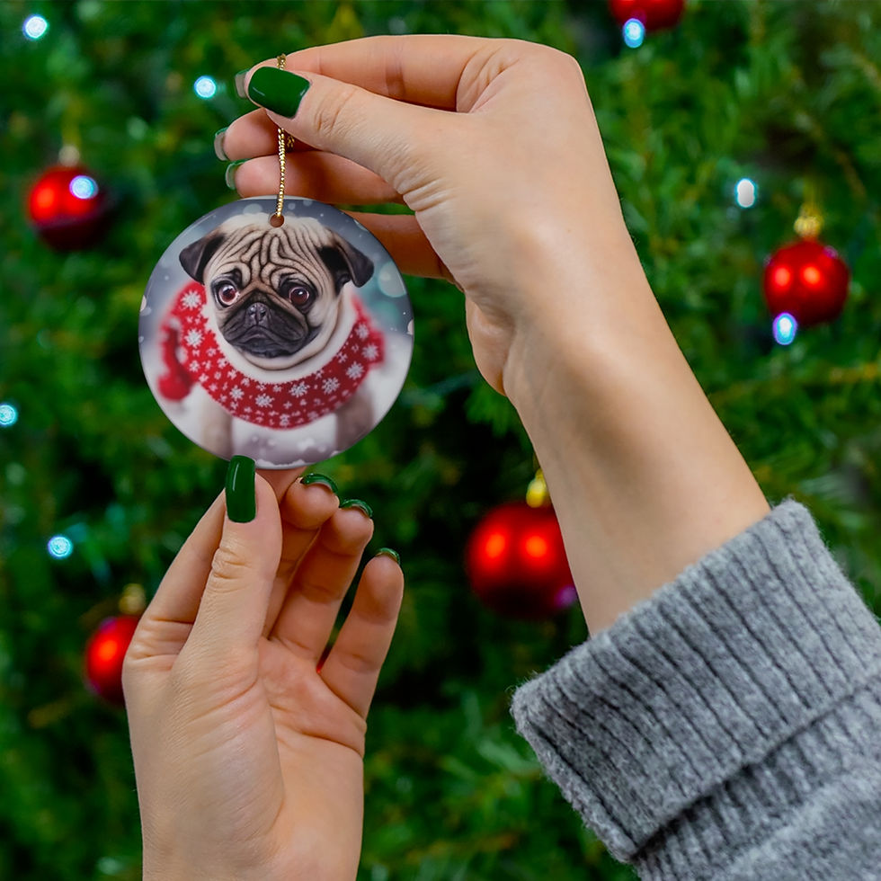 Thumbnail: Ceramic Ornament, 4 Shapes Pug-tastic