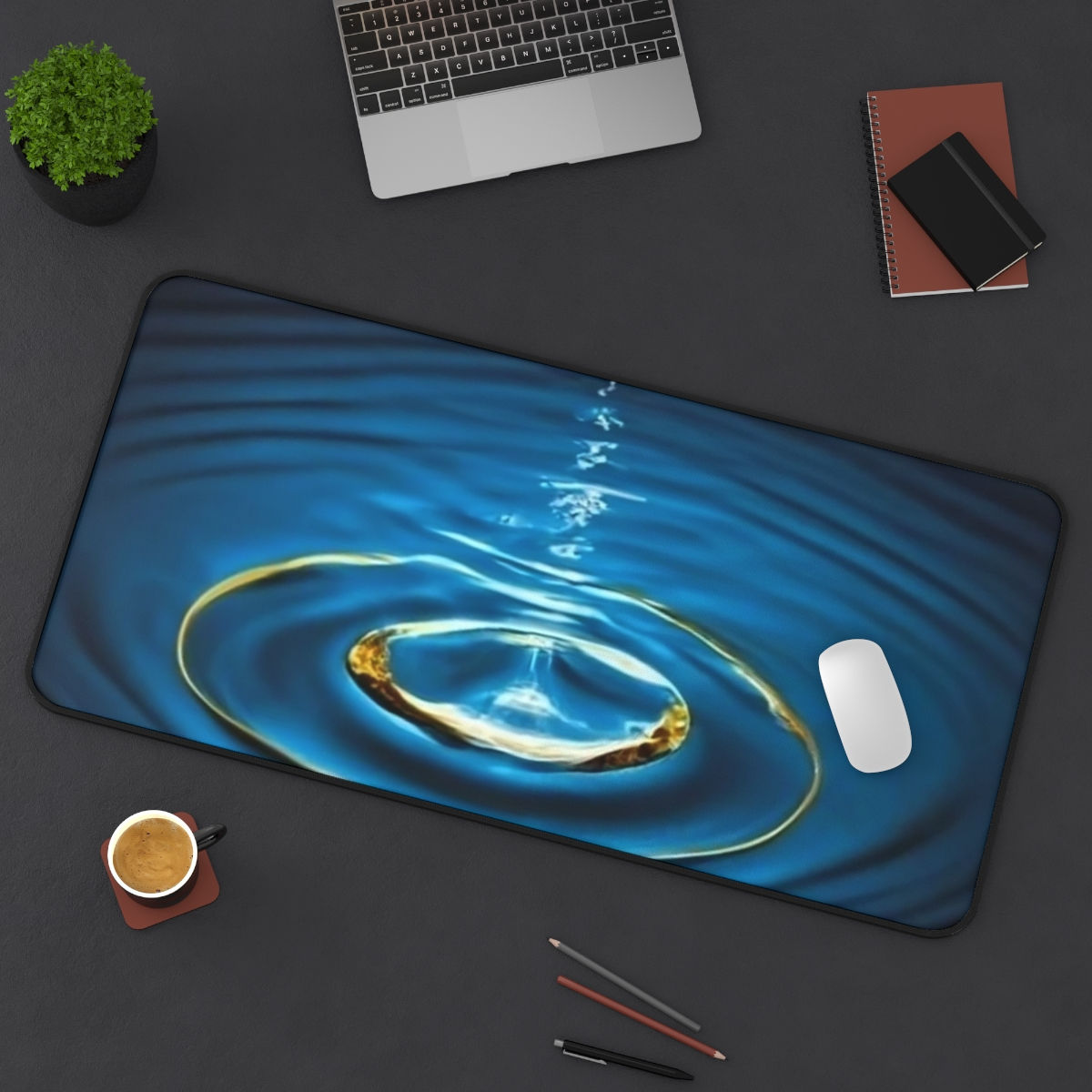 Desk Mat-Water Drop with Gold Rim Desk Mat.