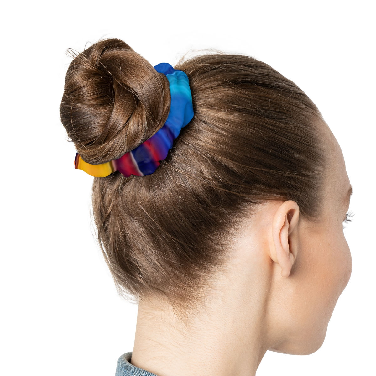 Scrunchie-Blue, Reds & Gold