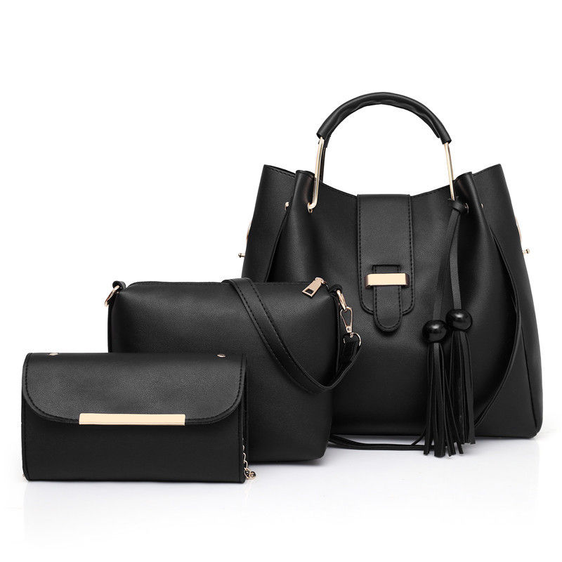 Thumbnail: Multi Function Burgundy Women Tote Shoulder Leather Hand Bags Ladies Purses Set
