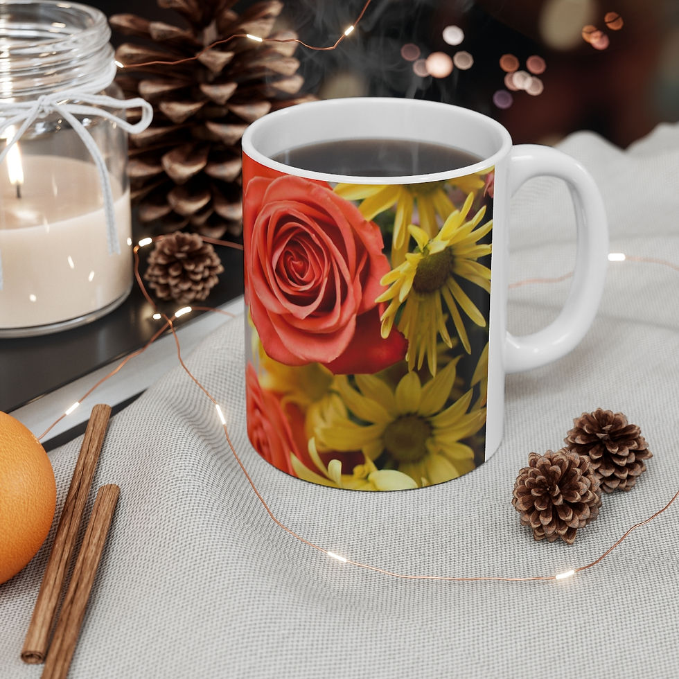 Thumbnail: Mug 11oz -Orange and Yellow Flowers on Earthy Canvas' mug