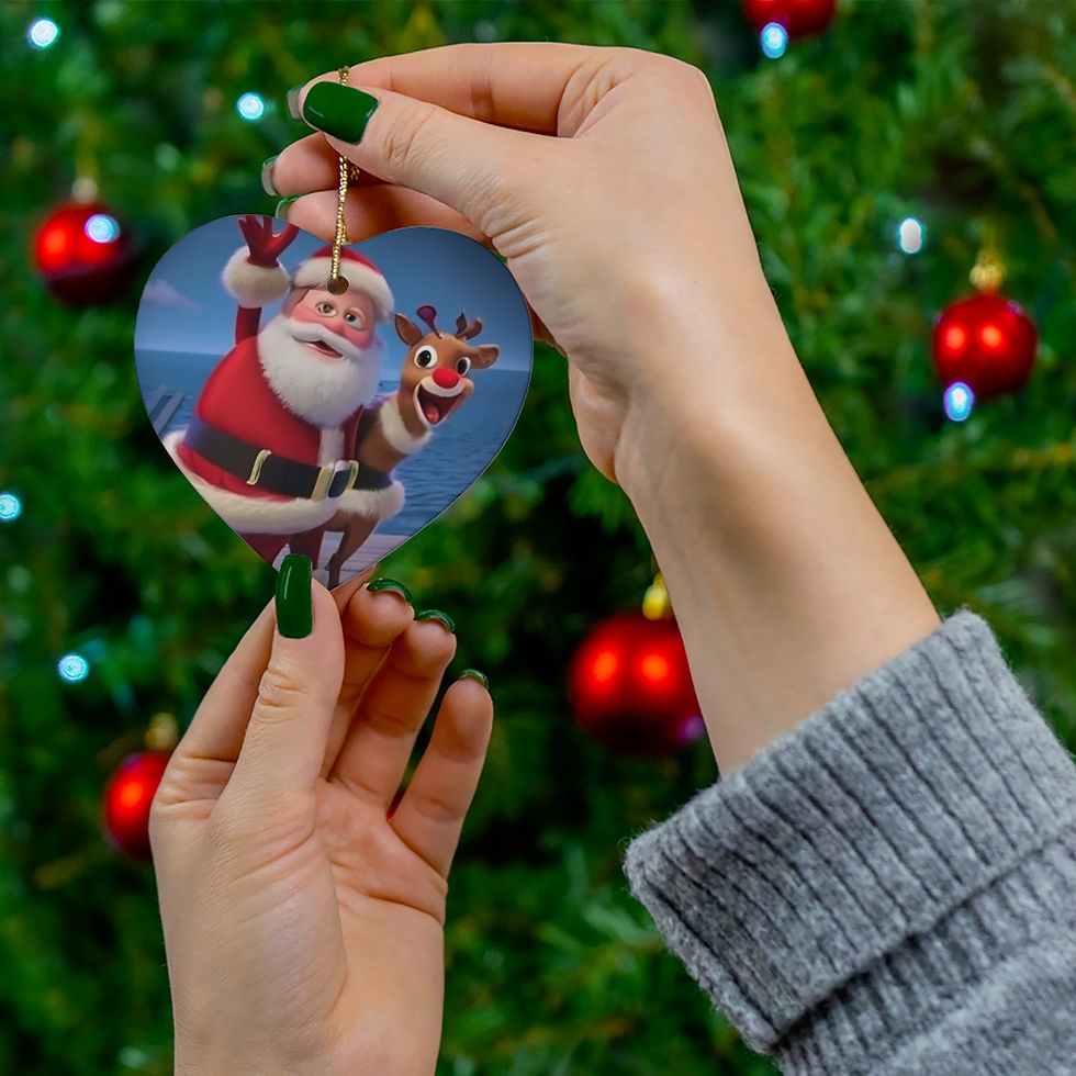 Thumbnail: Ceramic Ornament, 4 Shapes-Santa and Rudolph Smiling