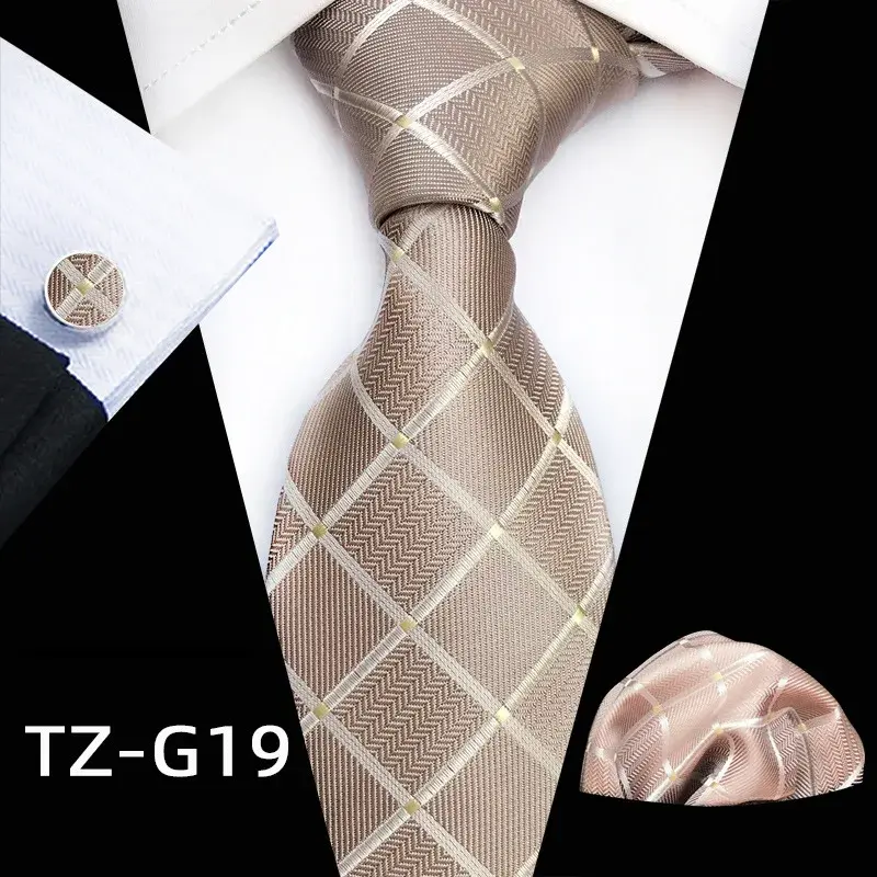 Thumbnail: Men's Plaid Striped Tie Set-Pocket Sq Cufflinks Wedding Business Handkerchief