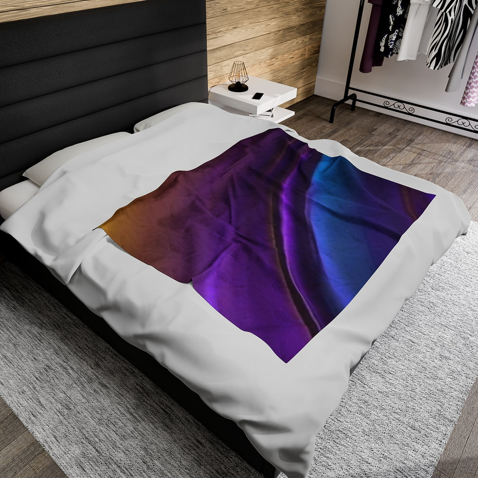 Thumbnail: Velveteen Plush Blanket -Rainbow purple, gold, teal, black, hints of red