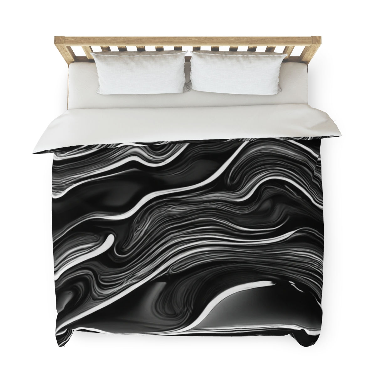 Duvet Cover-Black and White Waves