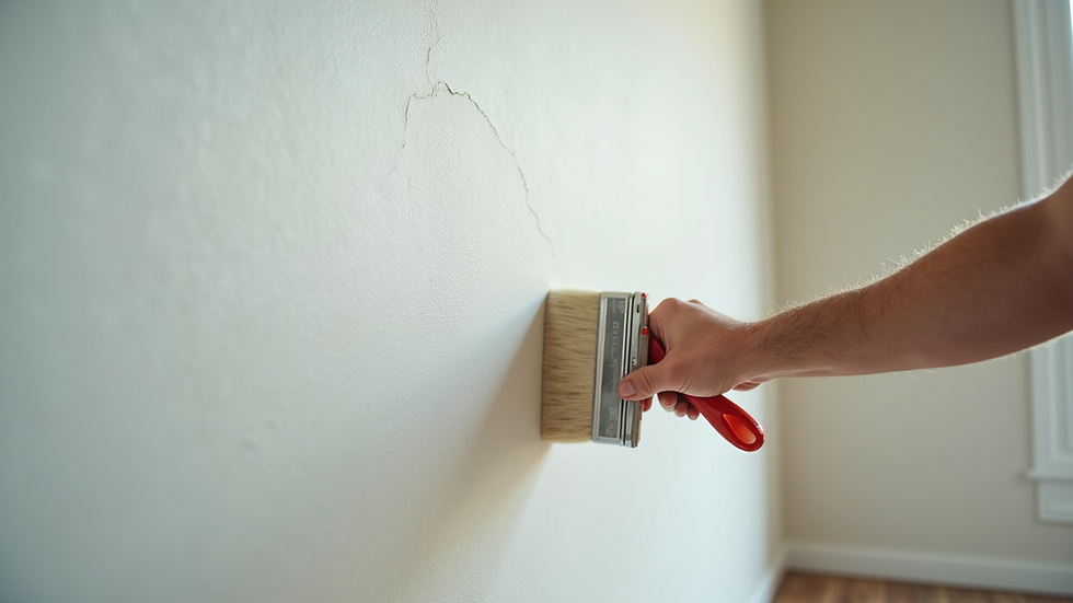 Eye-level view of painter applying primer on a wall