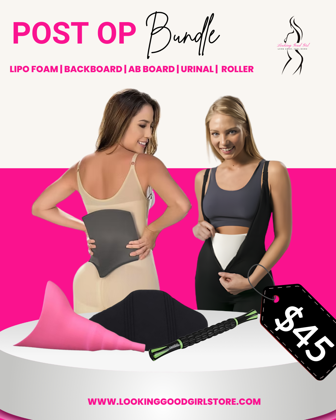 Post-op recovery bundle with lipo foam ab board backboard roller