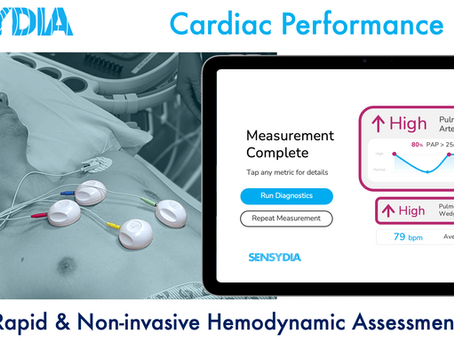 Sensydia’s Cardiac Performance System (CPS™) is designed for fast, safe, and non-invasive cardiac performance assessment that can be performed almost anywhere, avoiding the need to visit a catheterization lab. Source: Sensydia.