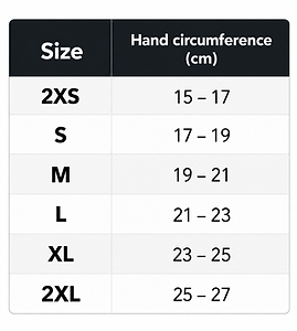 Guide des tailles des gants de simracing VIRAGE PB1 et PB2