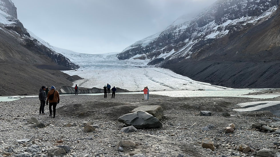 Approaching the glacial melt at the base of Athabasca Glacier