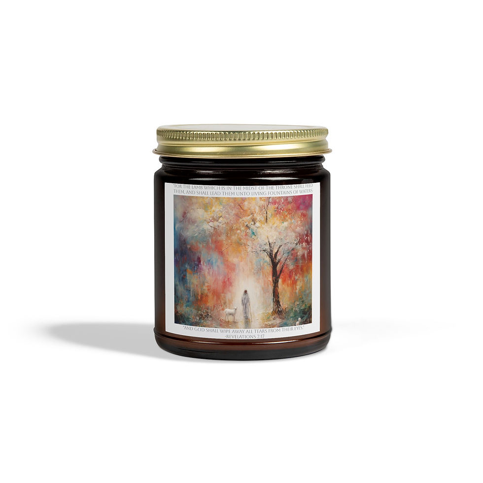 Scented Candle with a Christian picture and scripture