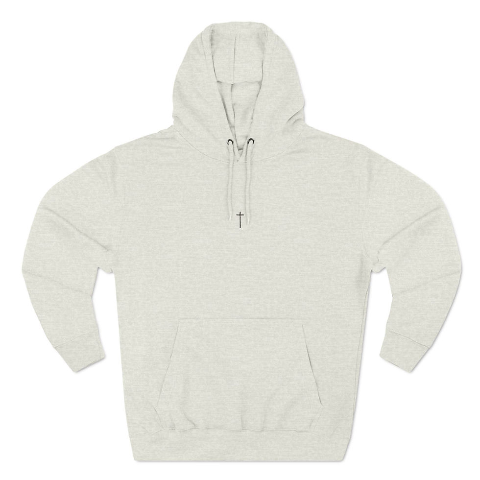 Christian art hoodie with a creation picture and scripture verse on the back and a cross on the front