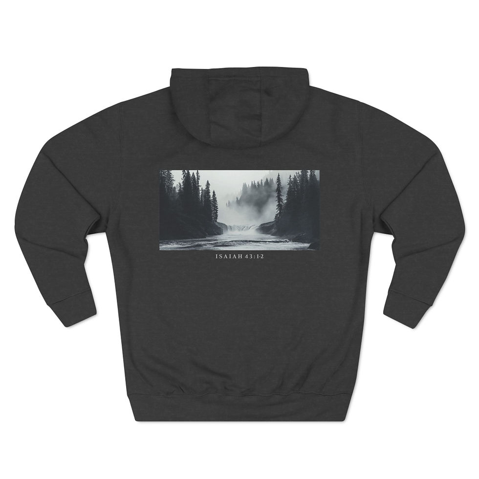 Christian art hoodie with a creation picture and scripture verse on the back and a cross on the front