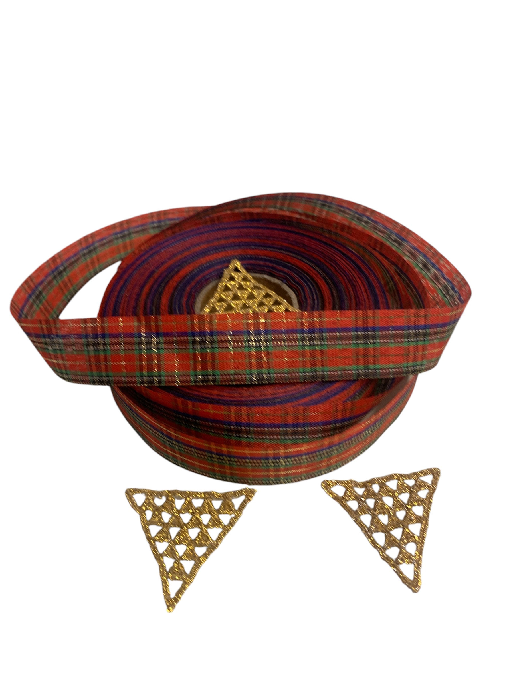 50  Mts Cinta 2.5 cms Escosesa Navidad con Dorado