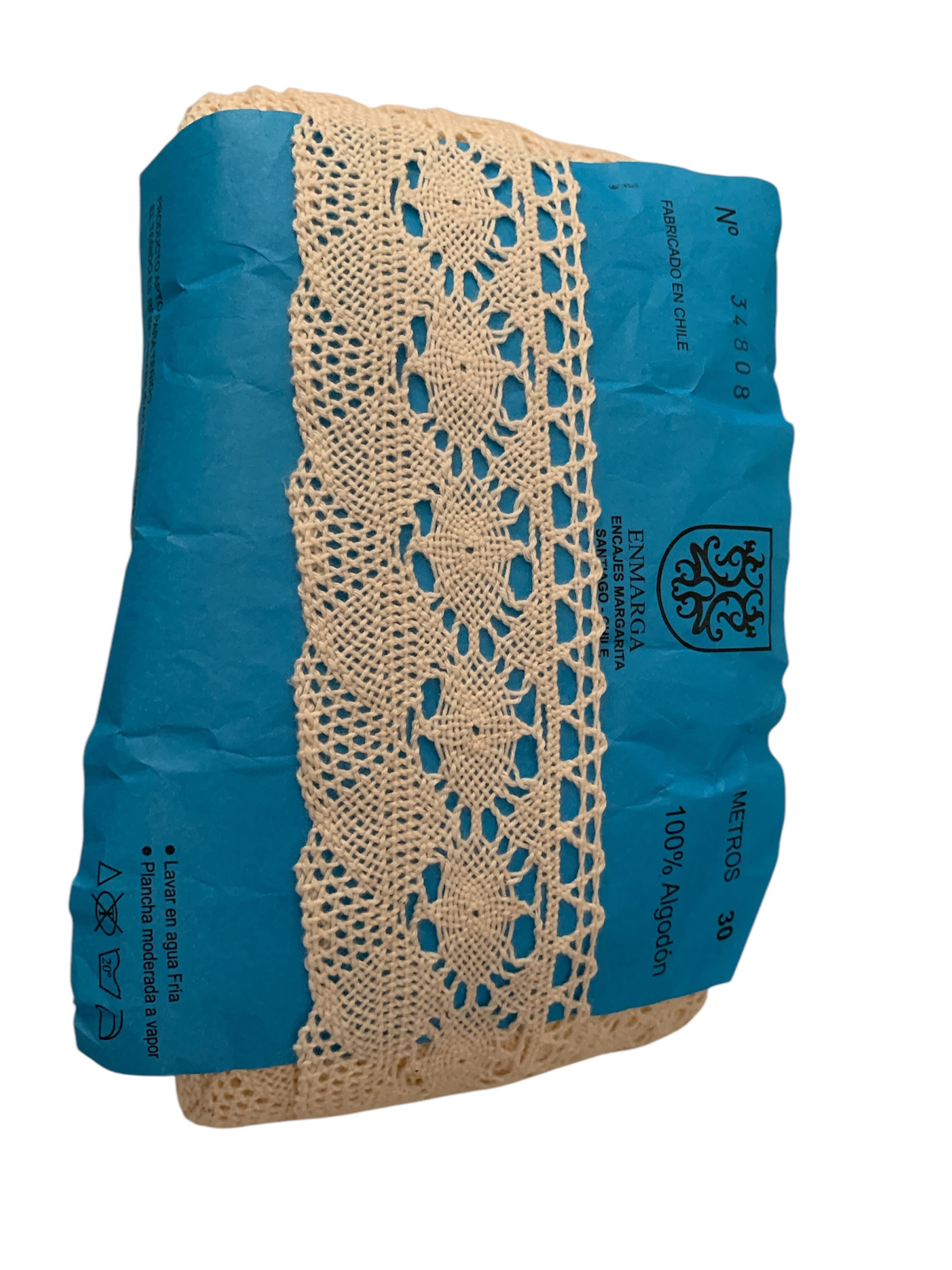 10 Mts Blonda  Bolillo 6 cms Crudo Algodon Fab Chile