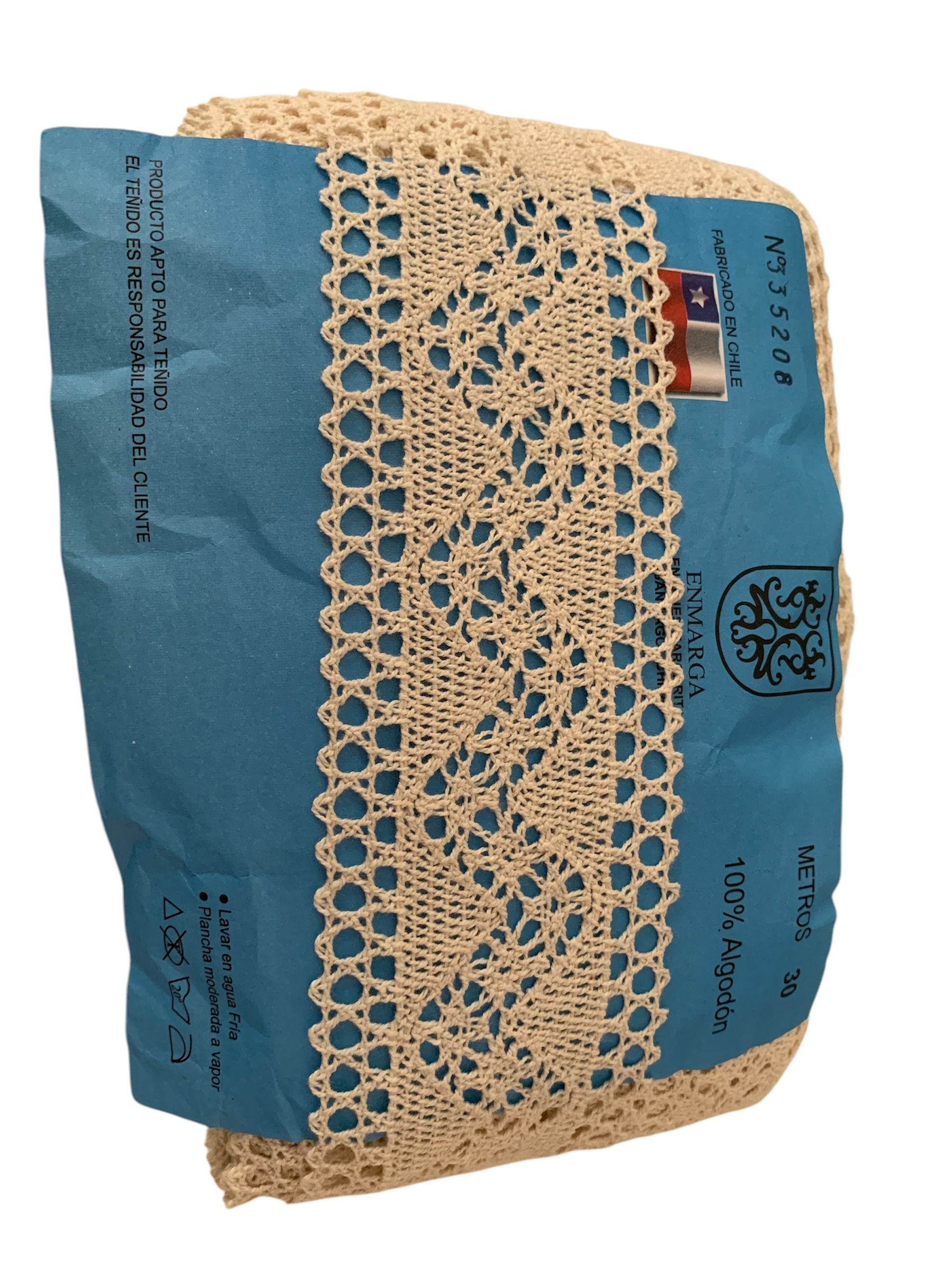 10 mts Blonda Bolillo Algodon Centro 6 cms Crudo Fab Chile