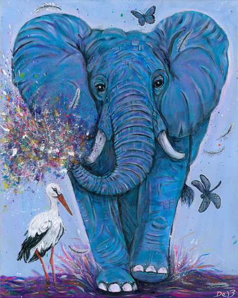 Acrylic painting 'Edith the Rainbow Elephant 2'