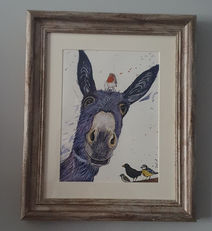 Donkey, robin and friends water colour painting