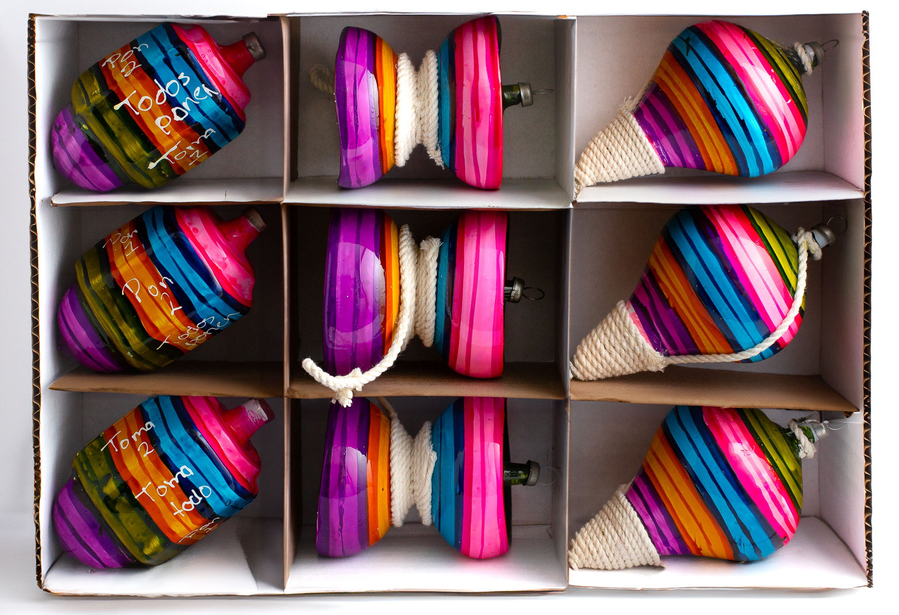 Six blow glass Mexican Toy Ornament