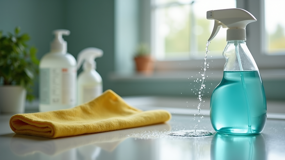 Close-up view of professional cleaning equipment and eco-friendly products