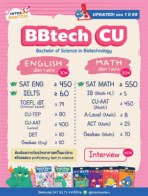 bbtech chula admission requirements 2026 เกณฑ์ วิทยาศาสตร์ biotechnology อินเตอร์จุฬา ต้องใช้คะแนนอะไร