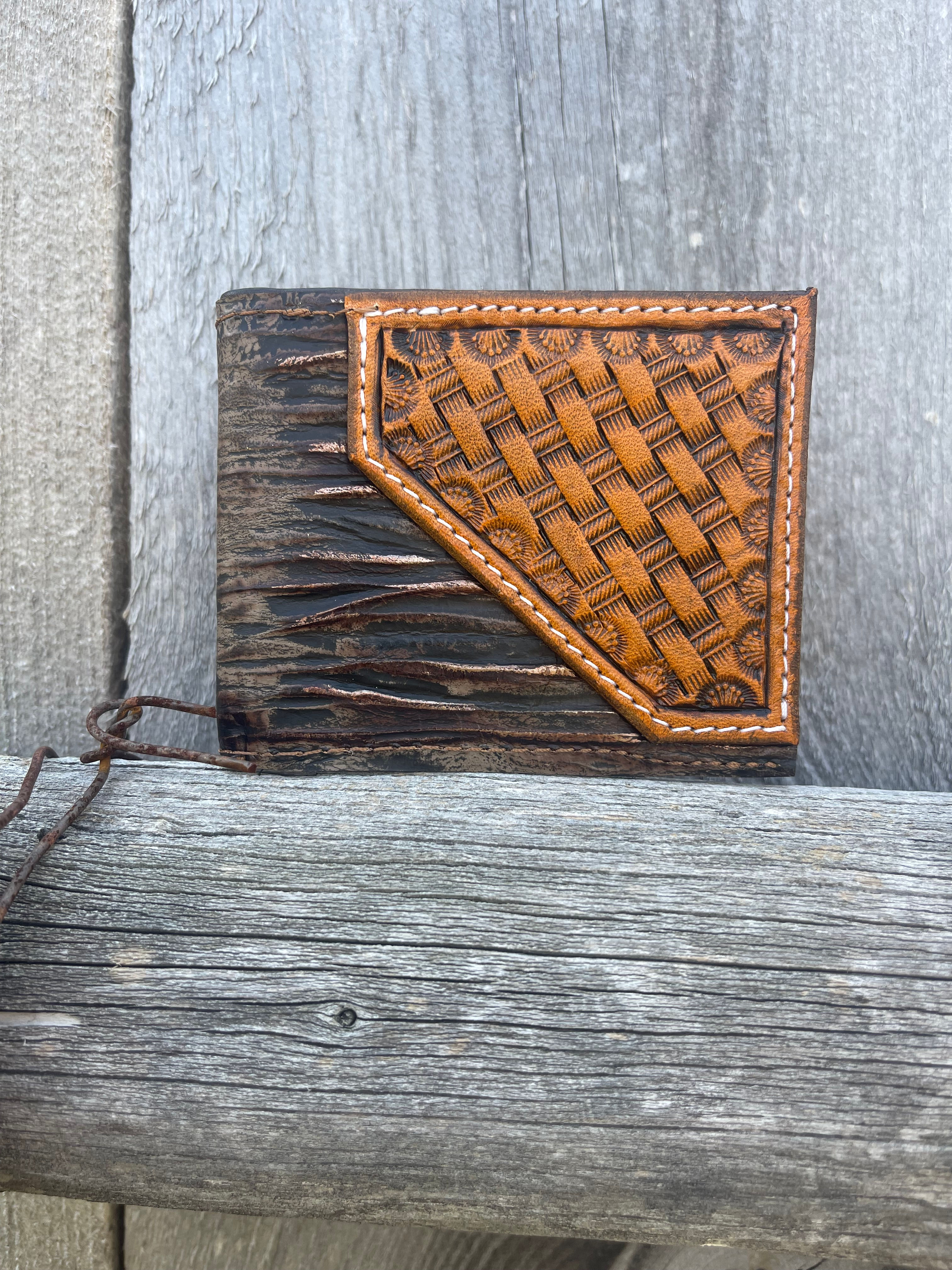 Handcrafted tooled Western leather bifold wallet No. 2838