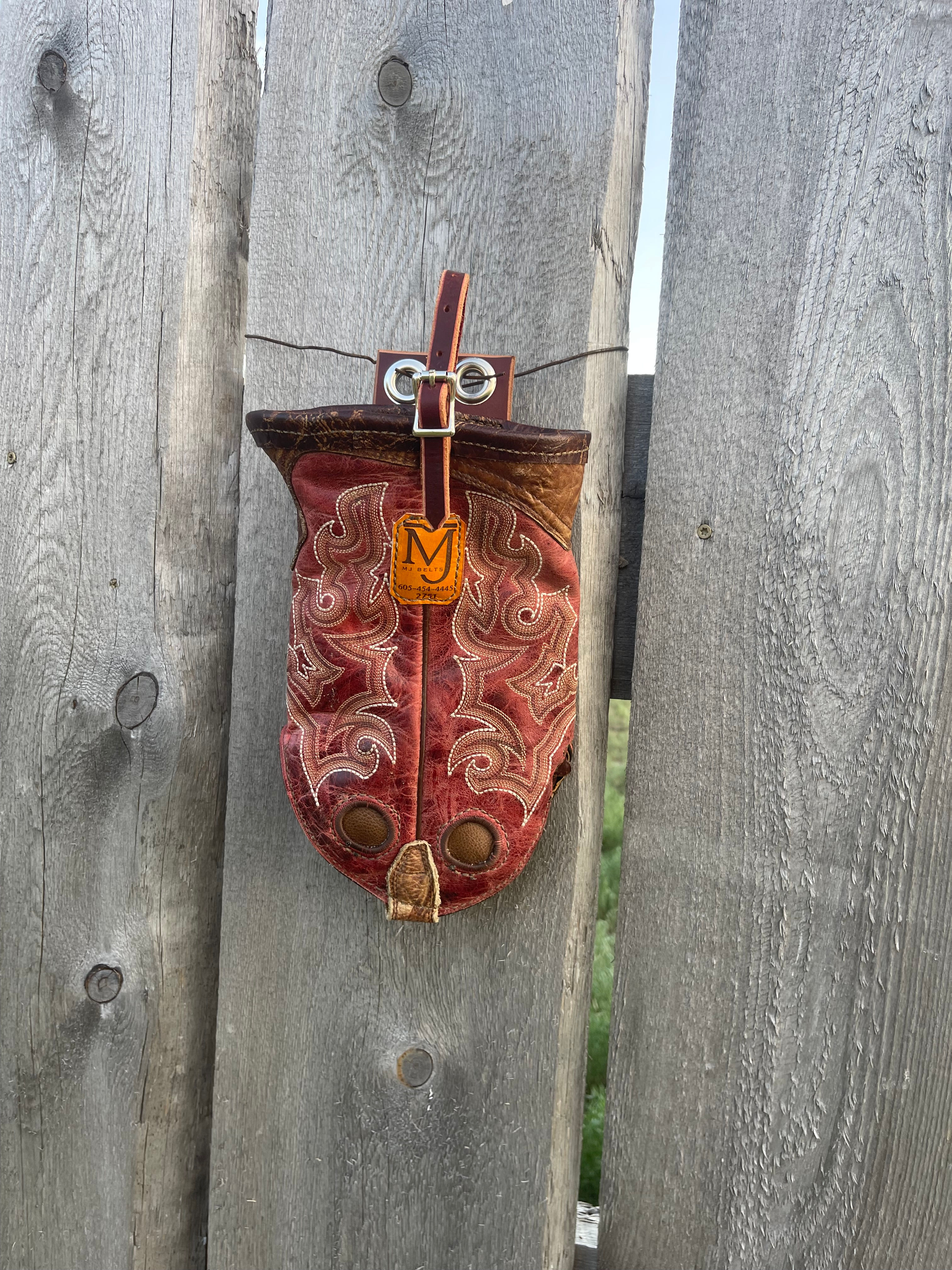 Handmade Western leather saddle bag made from repurposed cowboy boot tops