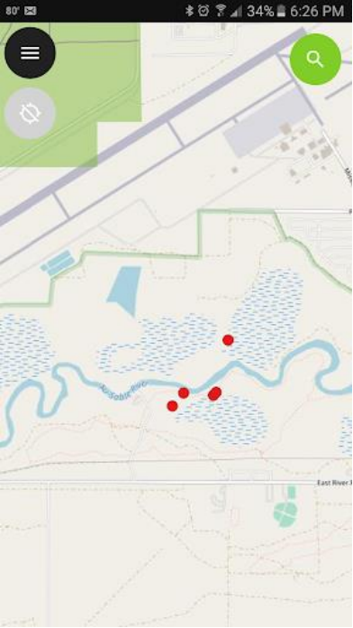 A map appears in the QField map with the points of features from QGIS shown.