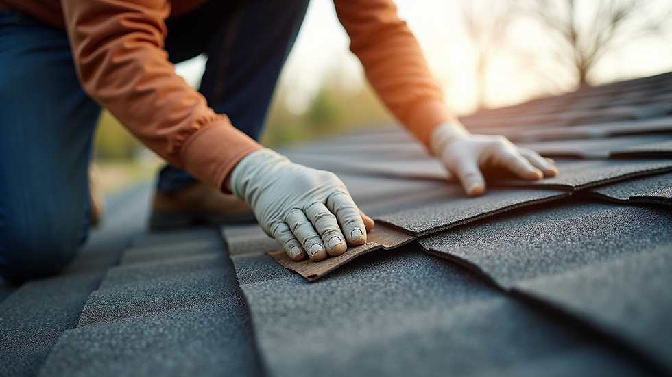 Close-up view of a professional repairing a roof shingle