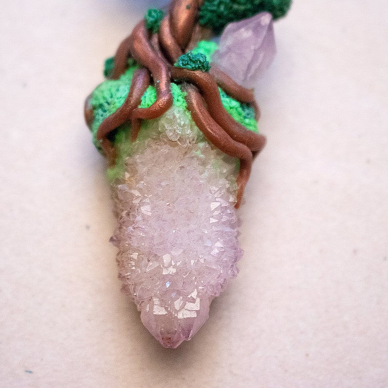 Thumbnail: Spirit quartz pendant Hand sculpted Tree of life necklace