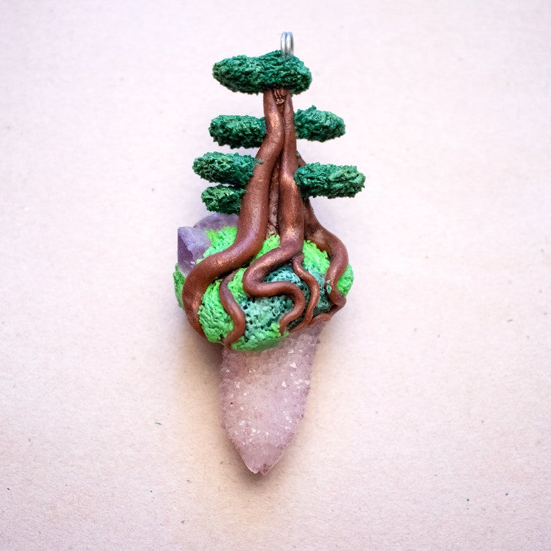 Thumbnail: Spirit quartz pendant Hand sculpted Tree of life necklace