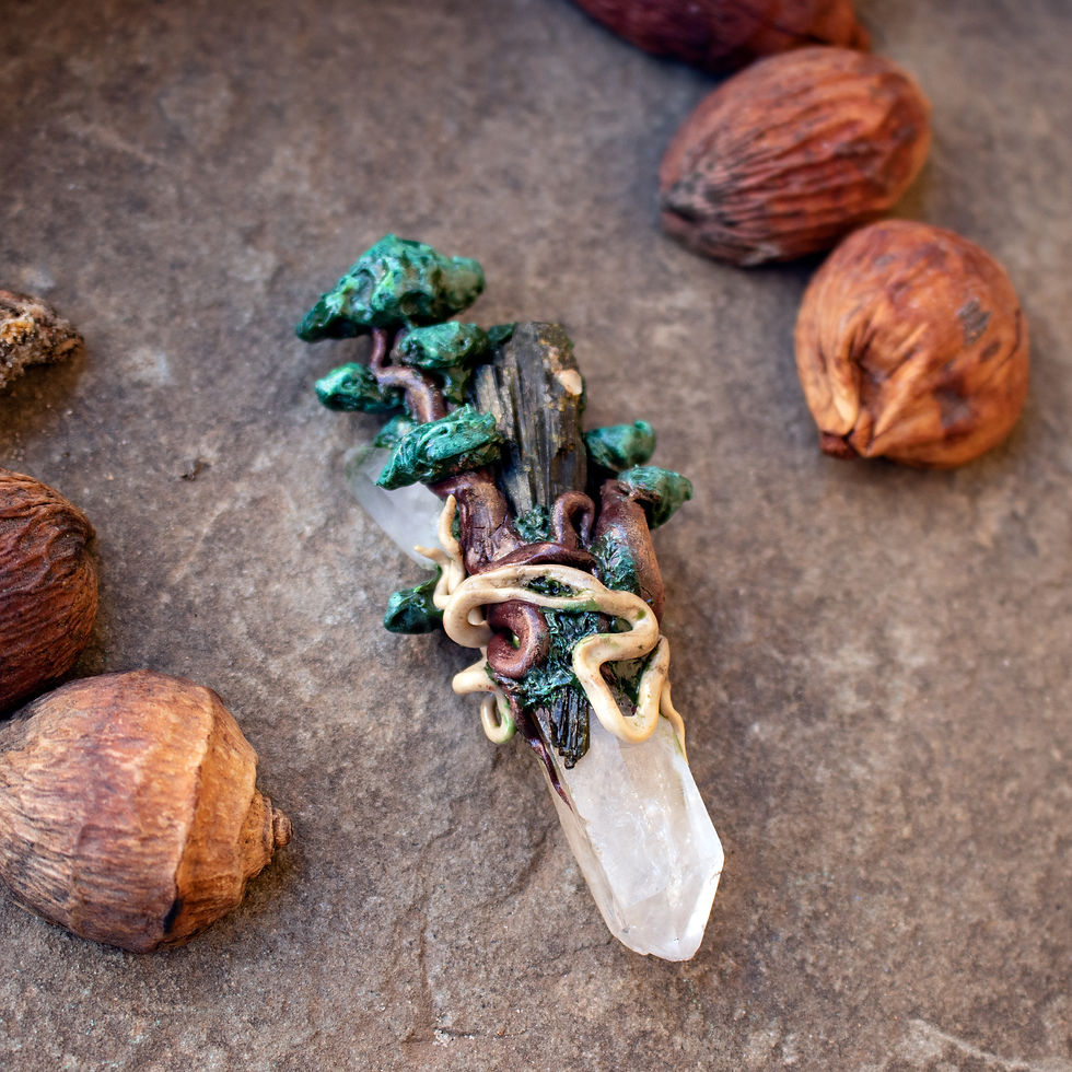 Thumbnail: Natural Clear Quartz with raw Tourmaline Tree of Life pendant