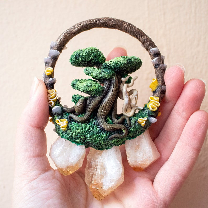 Thumbnail: Big Tree of Life Crystal pendant with (heated) Amethyst points