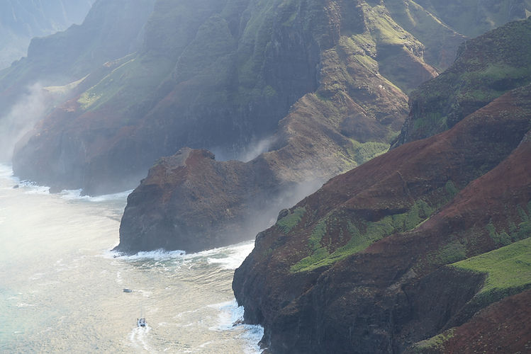 Mountains of the Na Pali coastline in Kauai from a helicopter