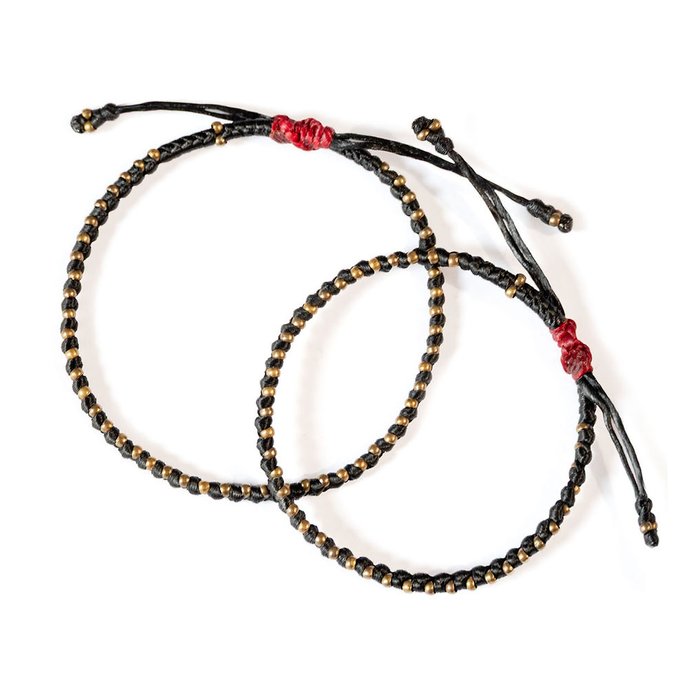 Matching couple bracelets The Bond bronze beads black rope handcrafted London
