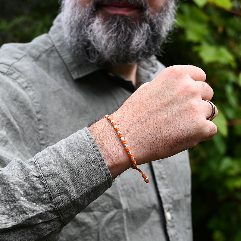 Thumbnail: Men Bracelet In Orange Colour And Silver Pieces